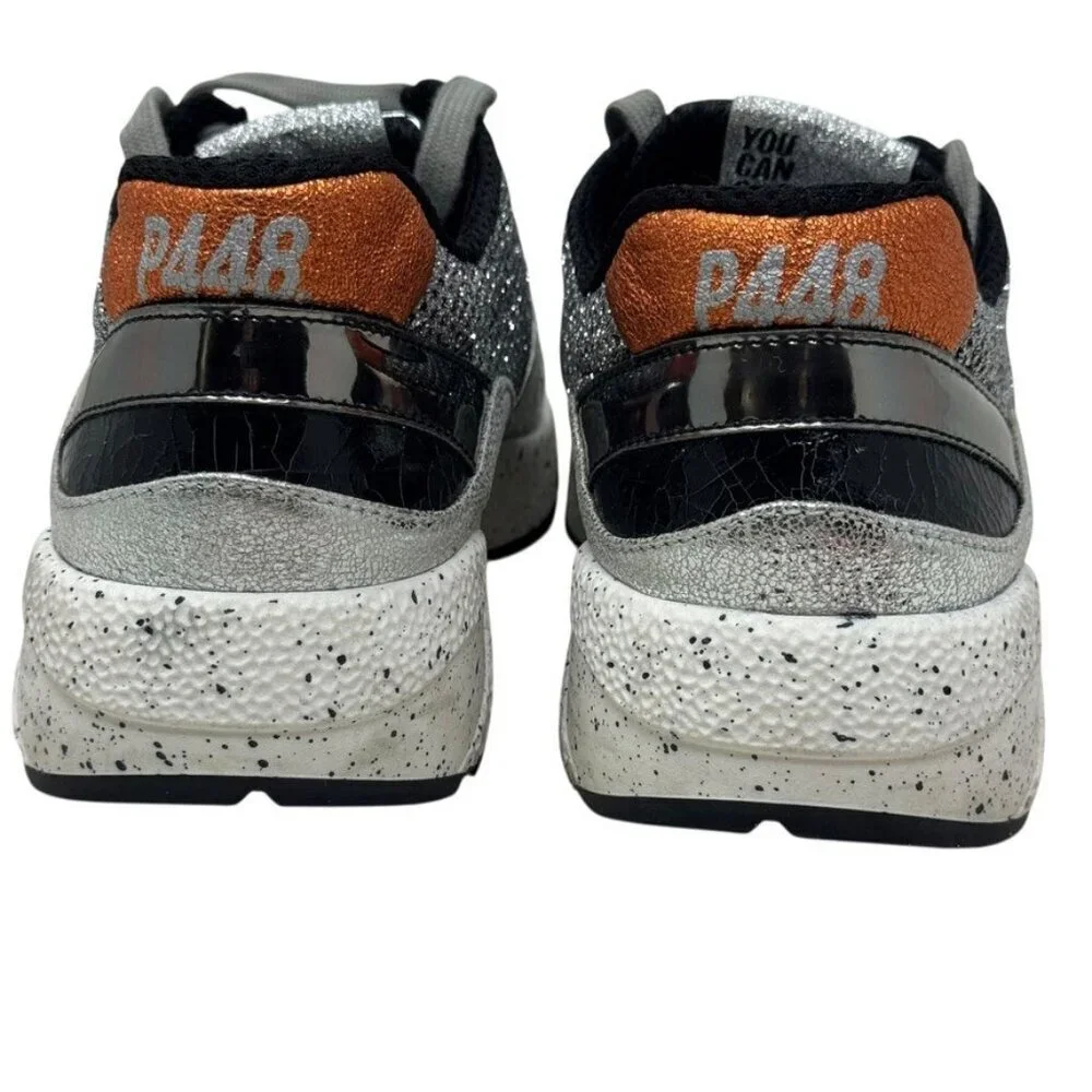 P448 Women’s Size 37 Black Silver Glitter Mesh Chunky Sneakers